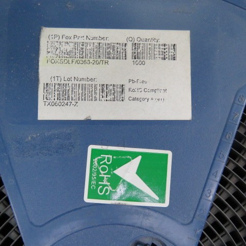 FOX_ELEC FOXSDLF/0368-20/TR Qty of 200 per Lot CRYSTAL,3.6864MHZ,20PF,SMD,LEAD