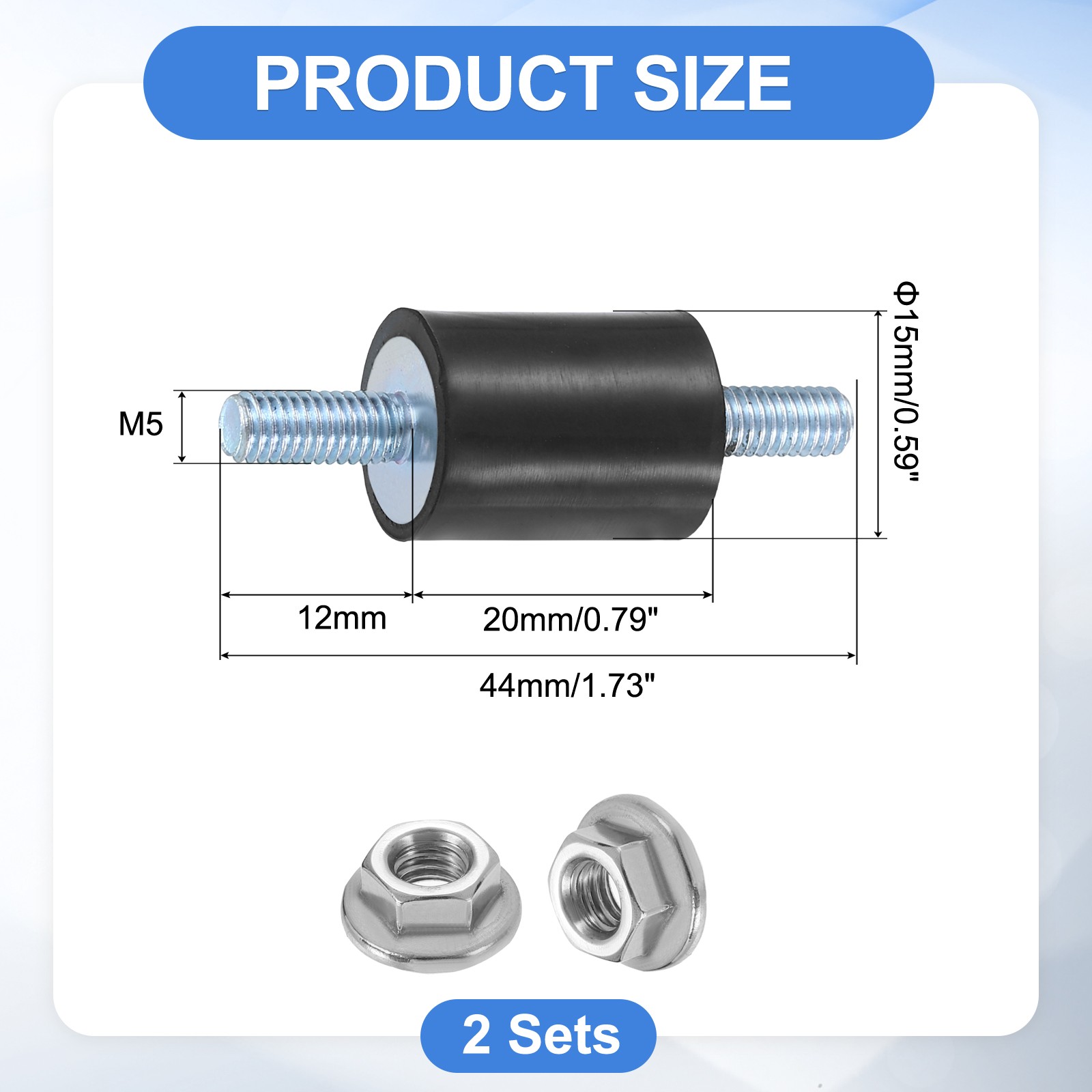 2Pcs M5 x 12mm Rubber Mounts, 20 x 15mm Rubber Vibration Isolator with Nuts