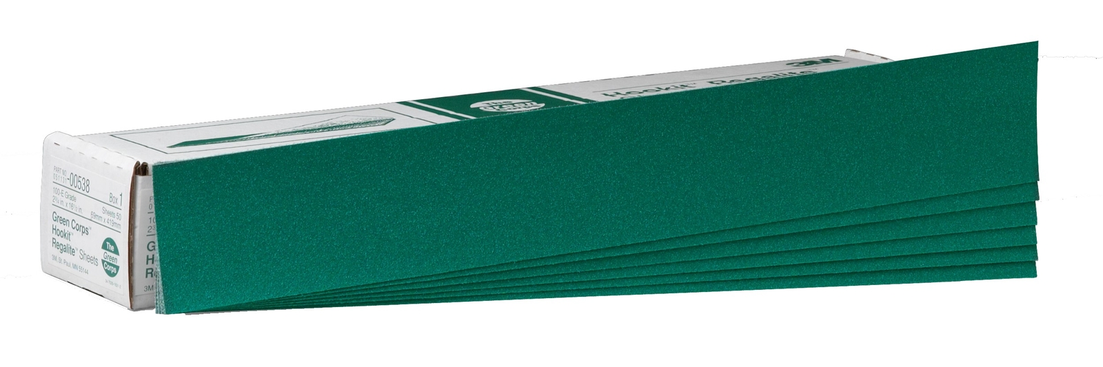 3M Green Corps Hookit Sheet, 00538, 100, 2-3/4 in x 16-1/2 in, 50 (Case of 250)