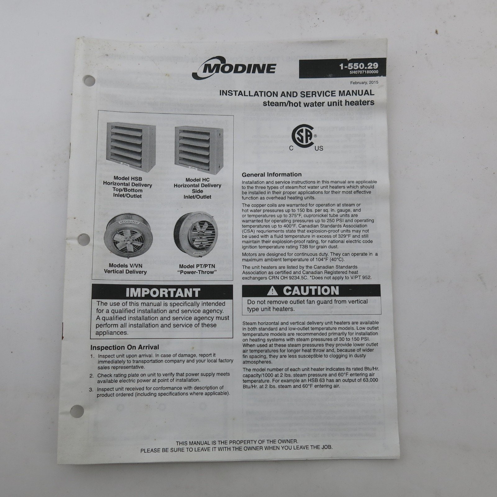 Modine HC18SB01SA HC18 Horizontal Steam Hydronic Unit Heater – 15,900 BTU