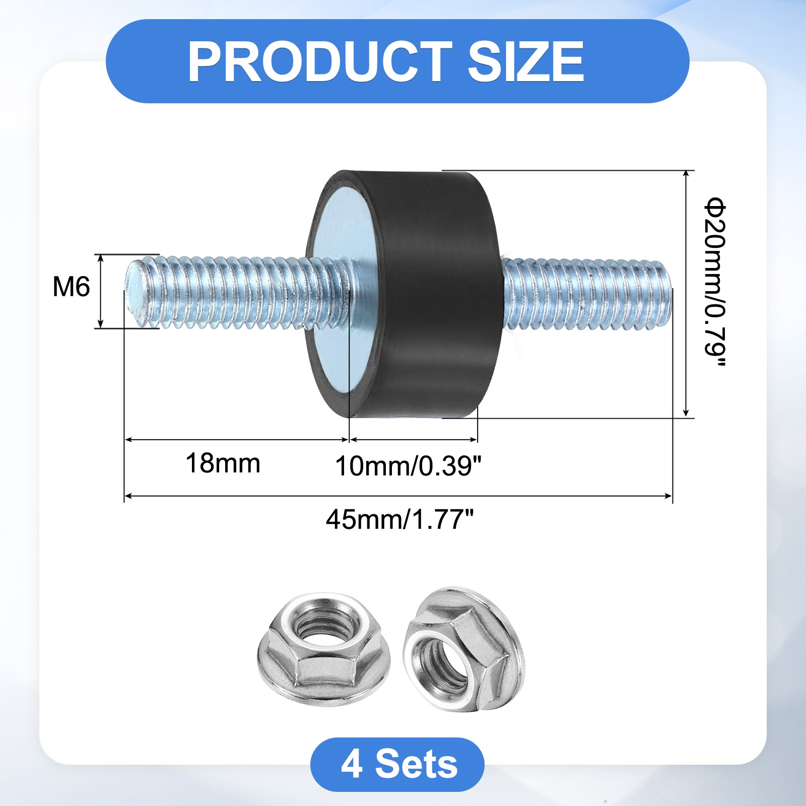 4Pcs M6 x 18mm Rubber Mounts 10 x 20mm Rubber Vibration Isolator with Nuts