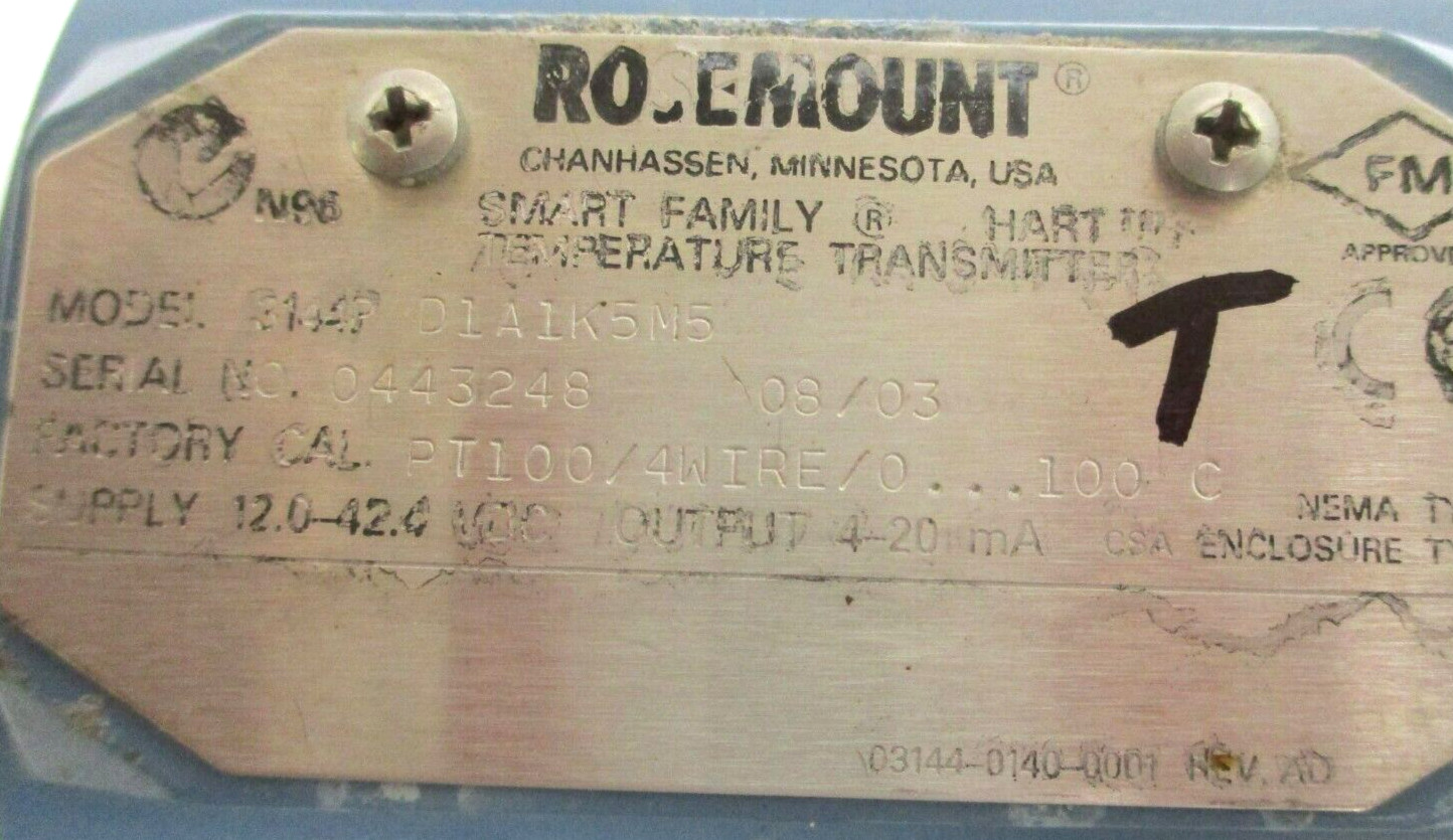 ROSEMOUNT , 3144PD1A1K5M5 , TEMPERATURE TRANSMITTER, USED