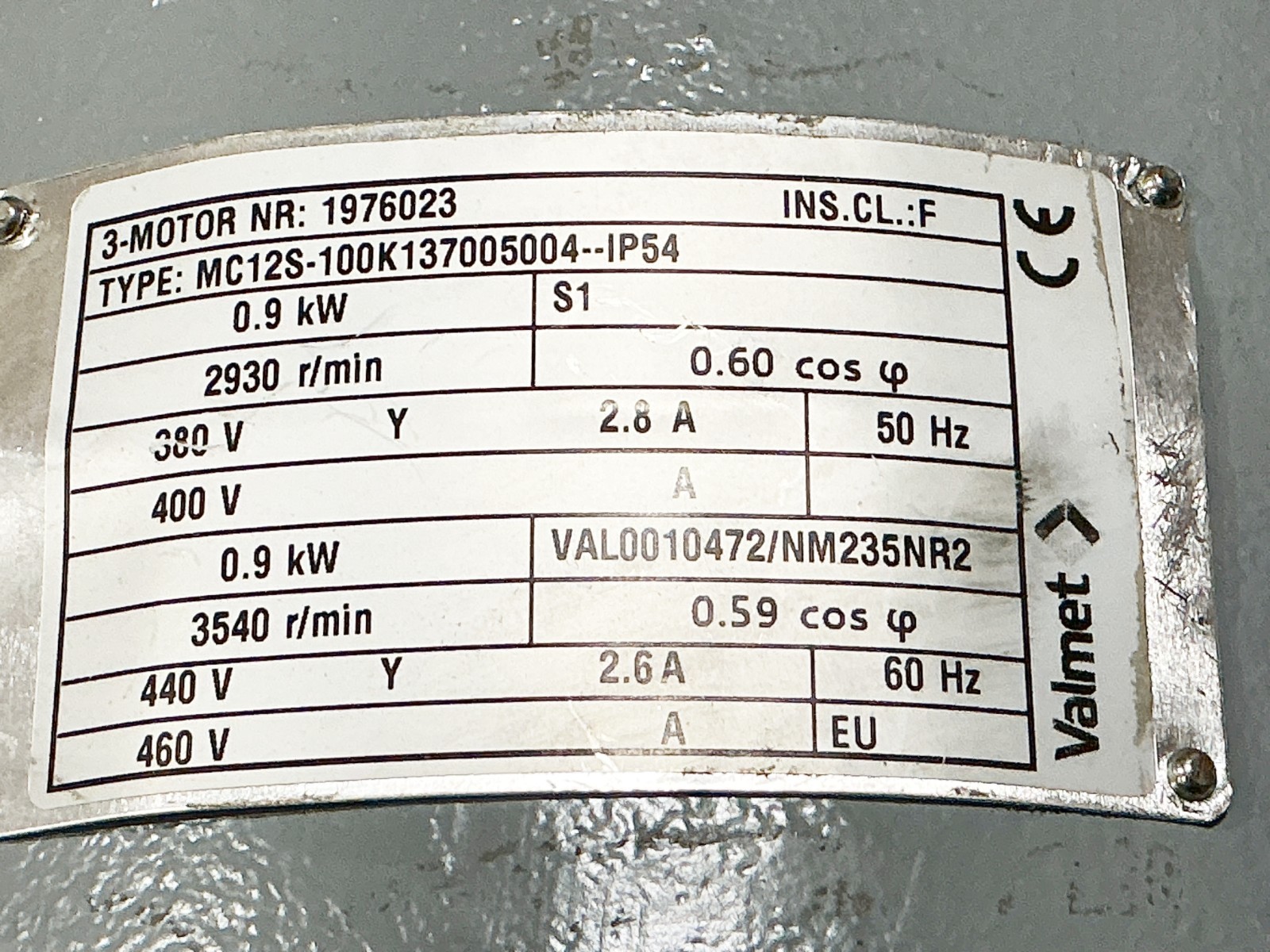 New Valmet MC12S-100K137005004- – IP54 Slitter Motor 460V 2.8A 3540RPM 50/60Hz