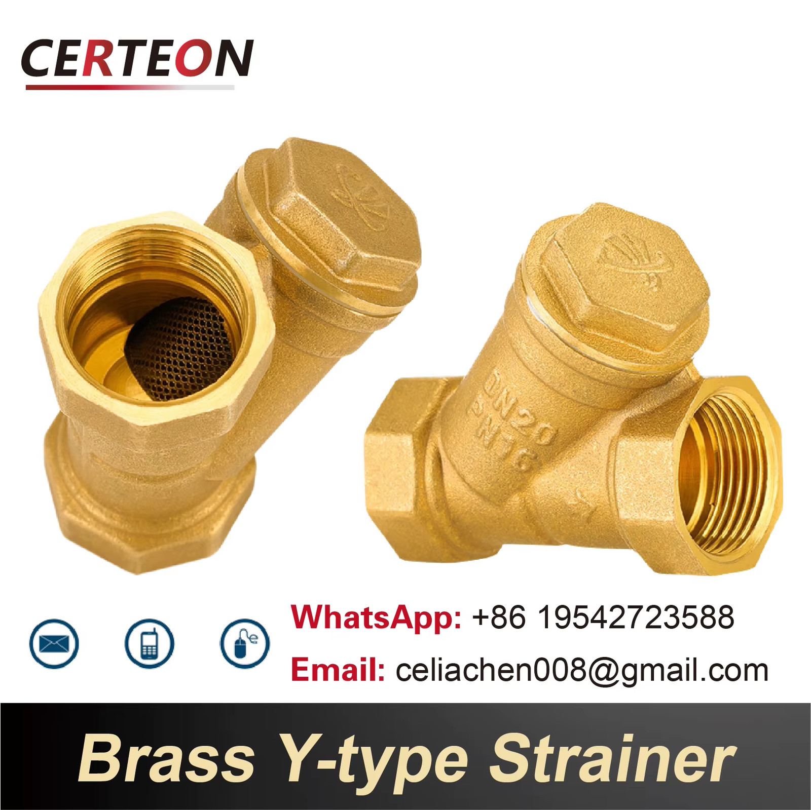 Inline Brass Y Strainer Valve Threaded Female PN16 Sediment Filter with SS Mesh