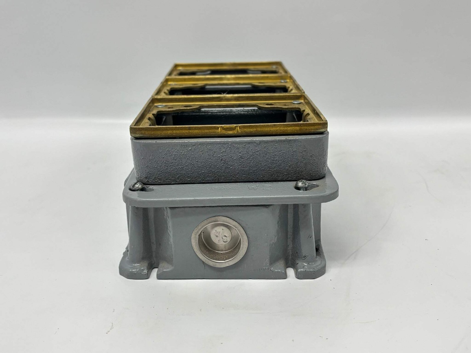 Hubbell B4333 3‑Gang Deep Cast Iron Flush Floor Box with Brass Top
