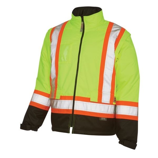Tough Duck S42621 Men’s Hi-Vis 5-In-1 Safety Jacket, 300D Poly Oxford With Pu