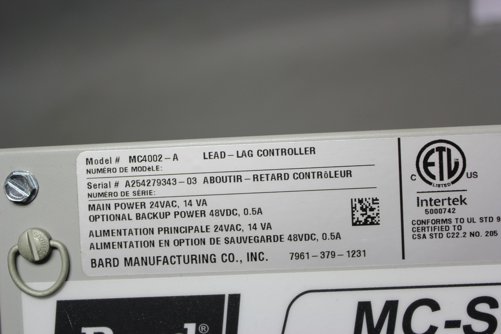 NEW BARD MC-SERIES SOLID STATE DUAL LEAD/LAG CONTROLLER MC4002-A
