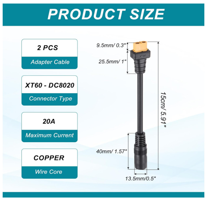 MECCANIXITY XT60 to DC8020 Adapter Cable, 20A XT60 Female to DC8020 Female Conne
