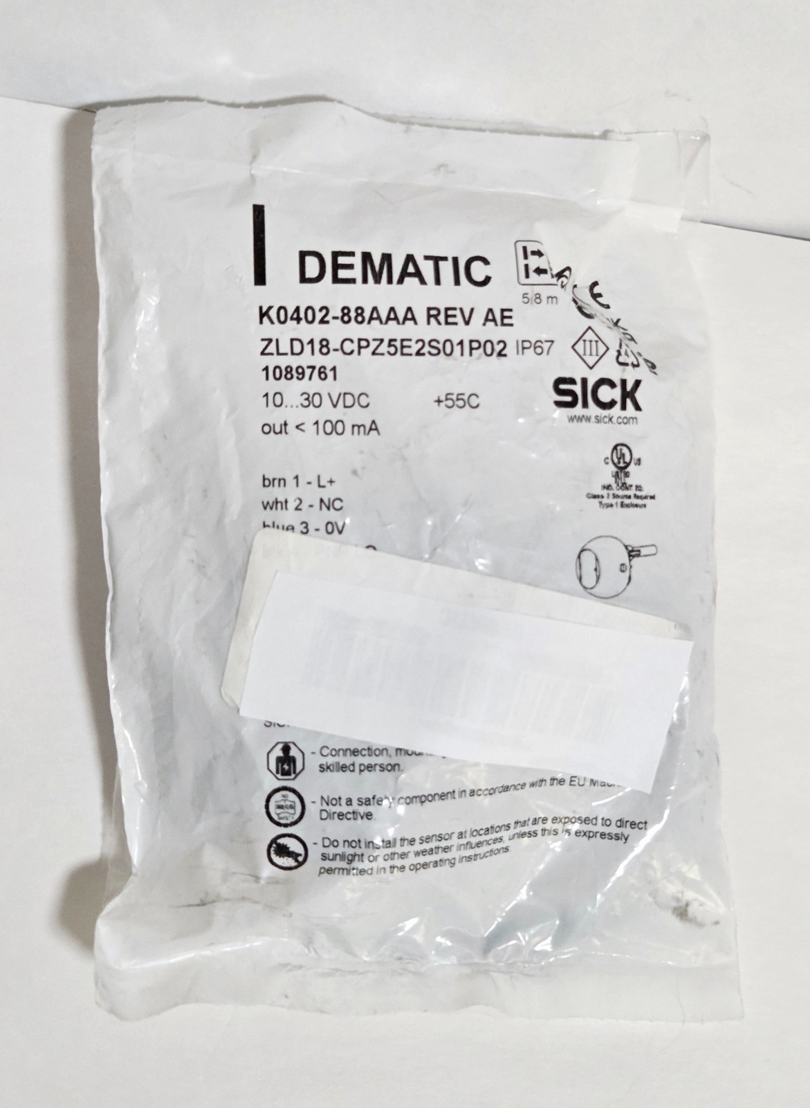 SICK 1089761 ZLD18-CPZ5E2S01P02 DEMATIC K0402-88AAA REV AE SENSOR (NEW SEALED)