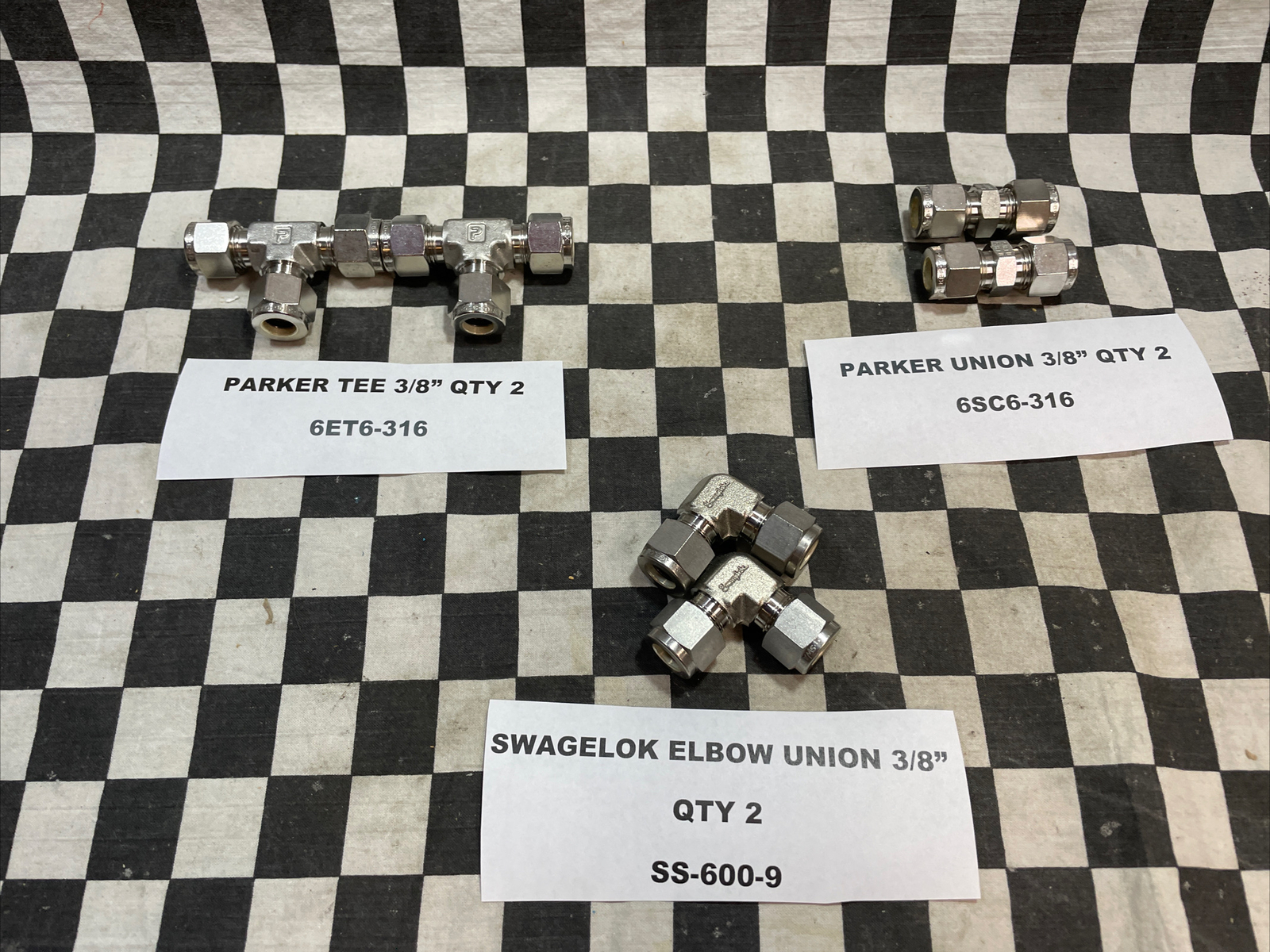 PARKER/SWAGELOK TEE ELBOW UNION 3/8″ 6ET6-316, 6SC6-316, SS-600-9 LOT OF 6#114MH
