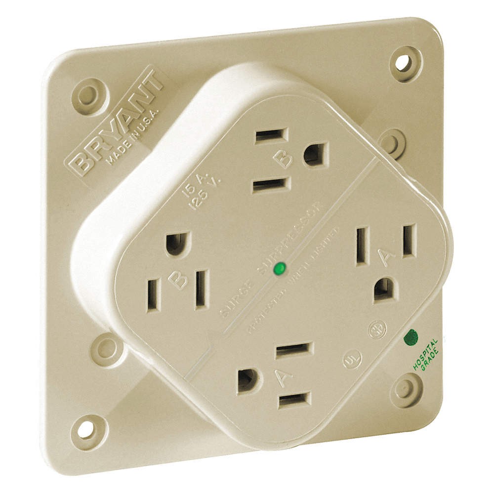 BRYANT 1254HSIA Receptacle,Ivory,Quad Outlet,15A,2 Poles 52HC38