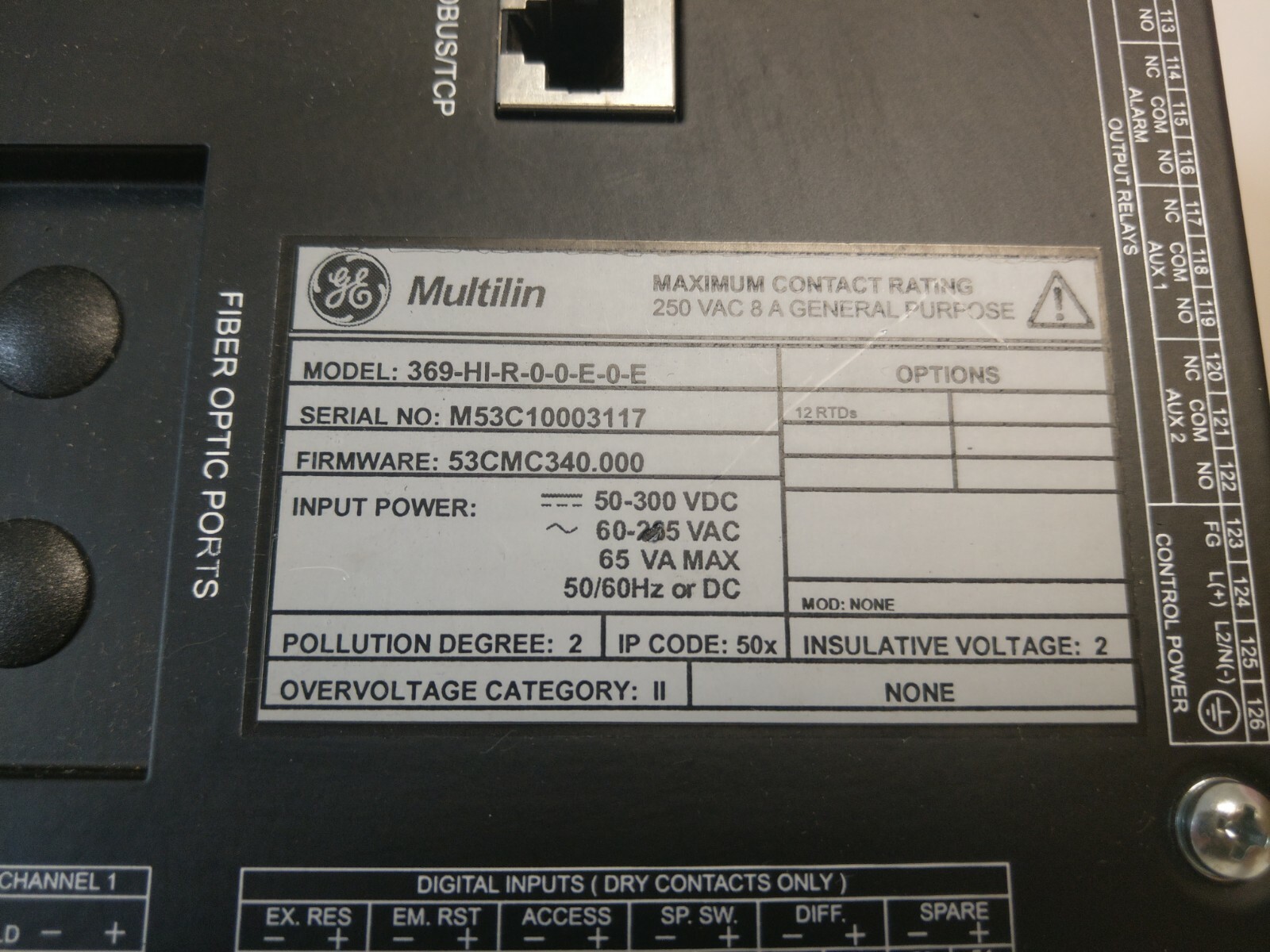 FOR PARTS! GENERAL ELECTRIC MOTOR 485MA MANAGEMENT RELAY 369-HI-R-0-0-E-0-E
