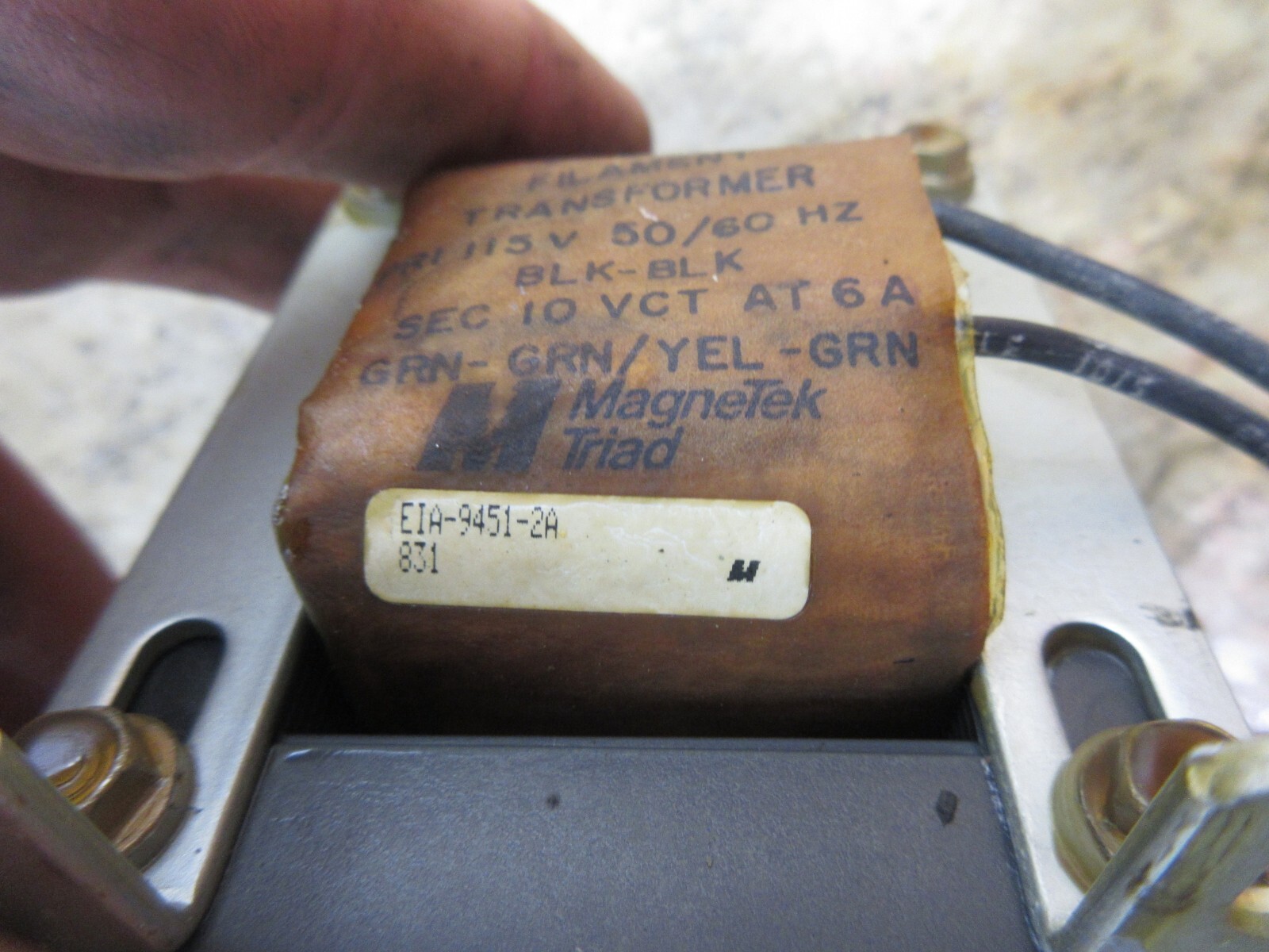 MAGNETEK FILAMENT TRANSFORMER F-96 U PRI 115V SEC 10 VCT AT6A EIA-9451-2A 831