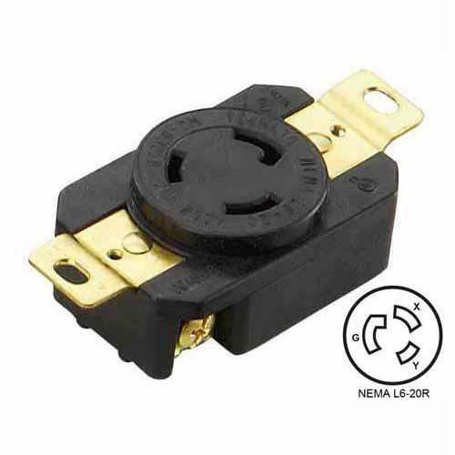 Locking Receptacle, 20A 250V AC, 2 Pole 3 Wire, cUL Listed, NEMA L6-20