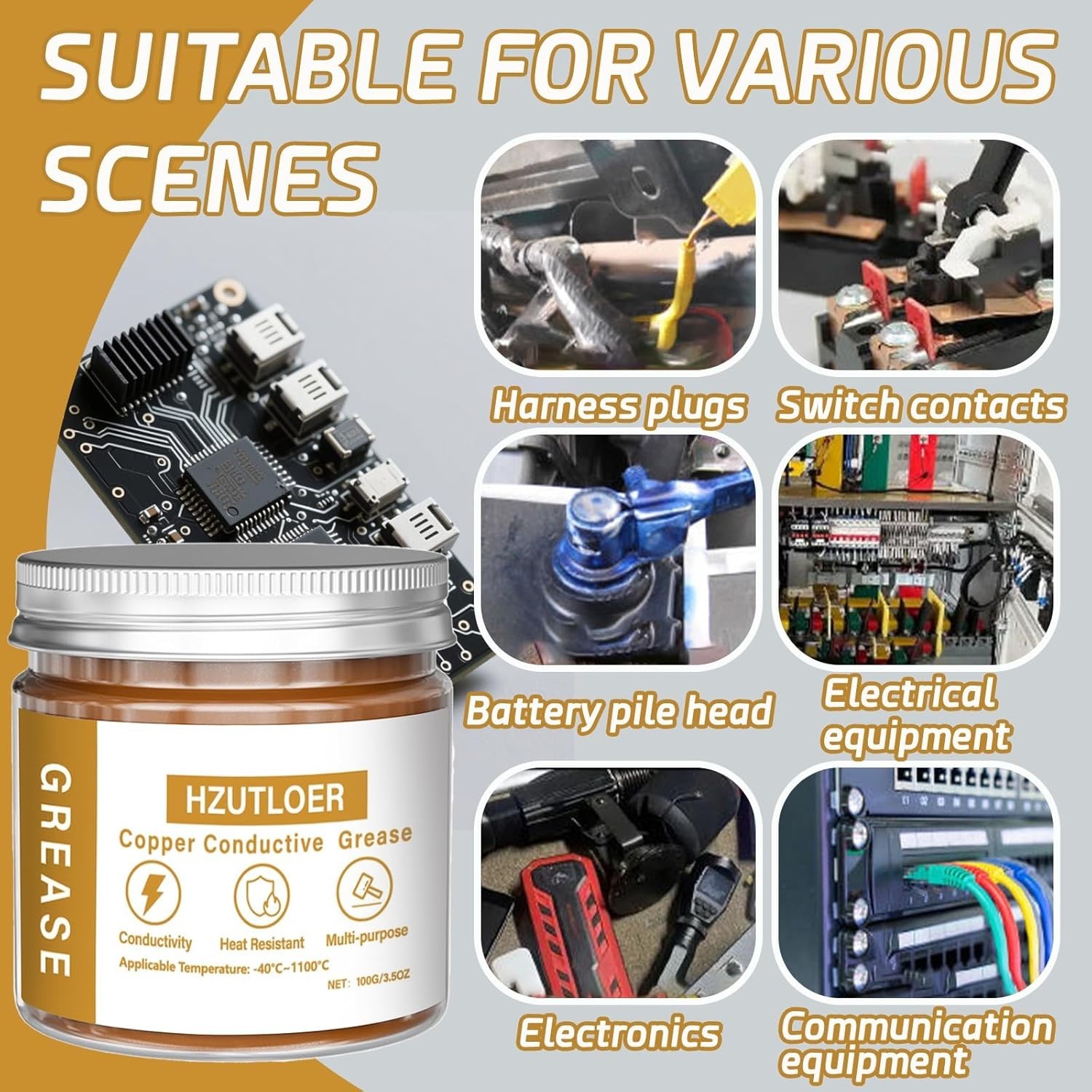 Copper Conductive Grease,100G Anti Arcing Conductive Paste for Automotive,Power