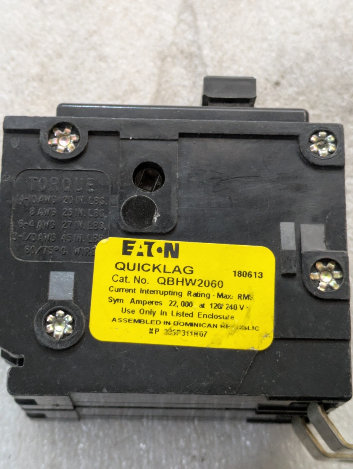 EATON QUICKLAG QBHW2060 22000AMPS 120-240V CIRCUIT BREAKER 2POLE HACR TYPE