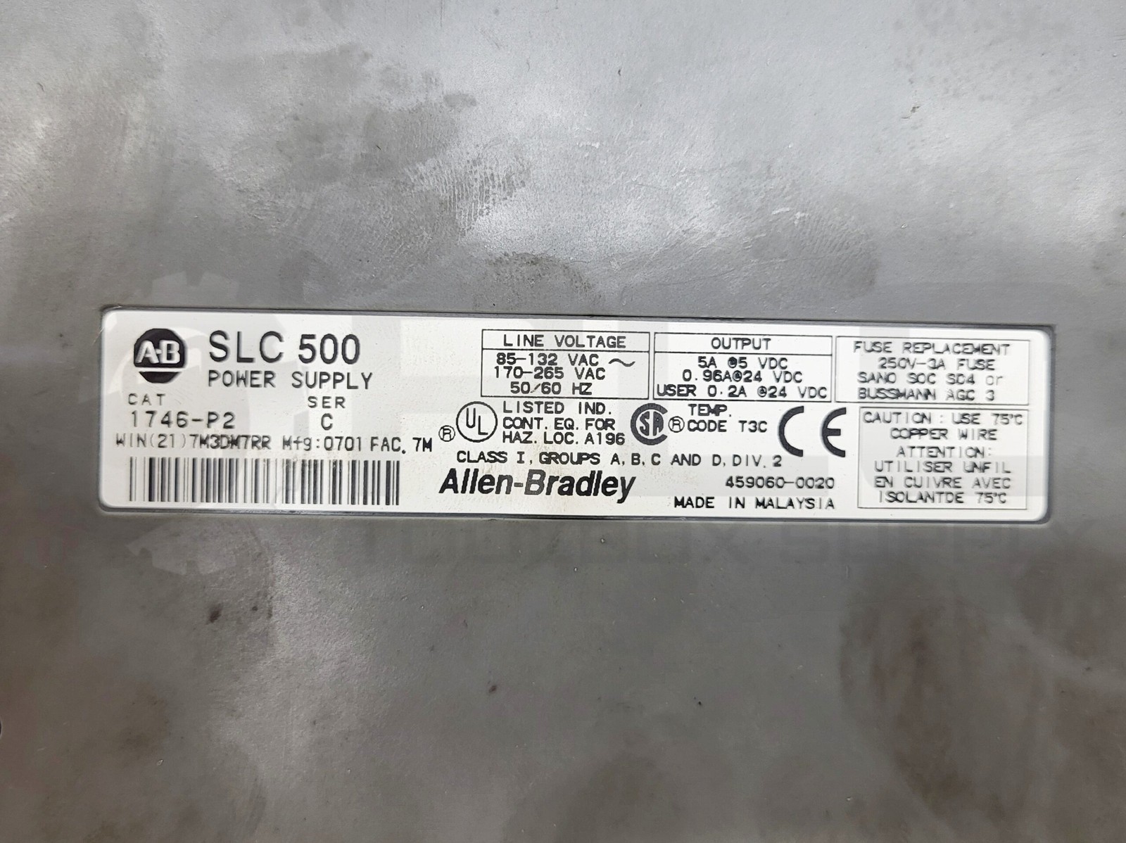 ALLEN BRADLEY 1746-P2 /C POWER SUPPLY 85-132VAC 5A *READ*