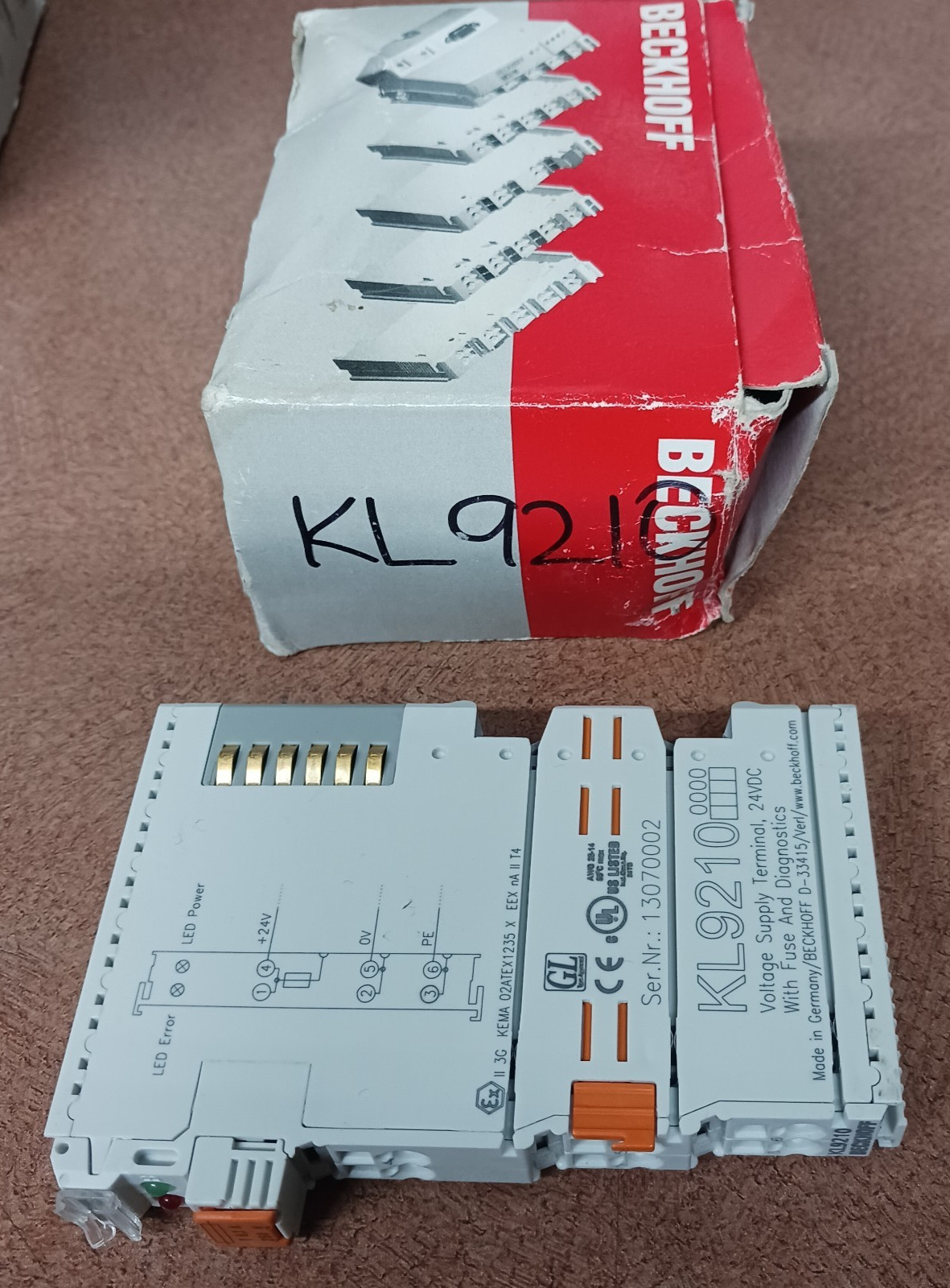 BECKHOFF KL9210 Potential Supply Terminal, 24 VDC, With Diagnostics And Fuse