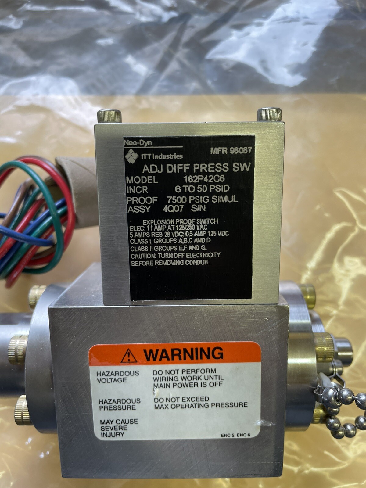 ITT NEO-DYN ADJUST DIFFERENTIAL PROOF SWITCH 162P42C6 6-50 psi 125/250VDC