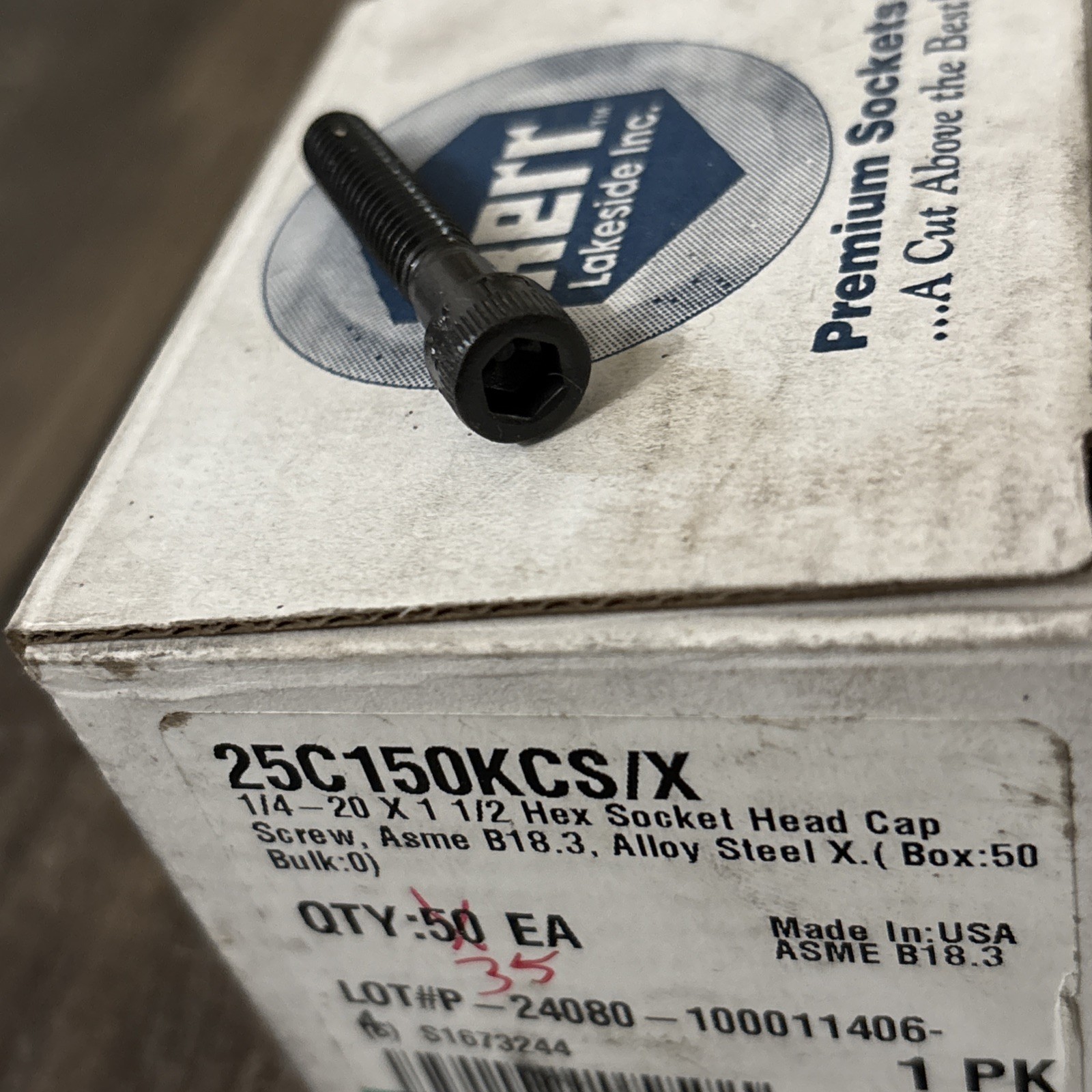 (33 Qty) 1/4-20x 1-1/2 Hex Socket Head Kerr Cap Screw 25C125KCS Allen