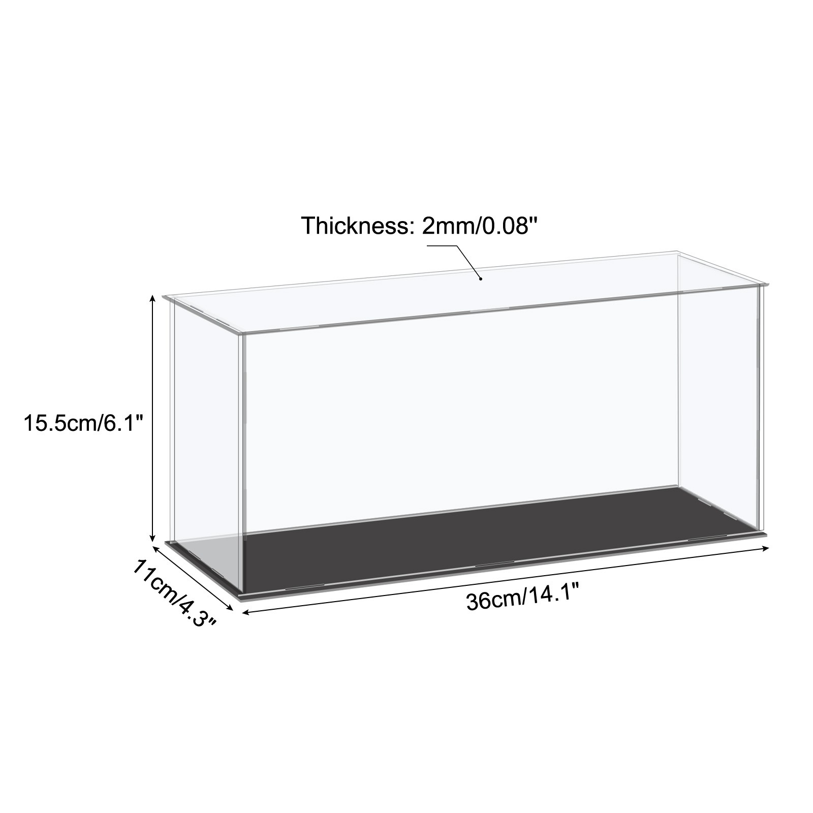 Acrylic Display Case Plastic Cube Storage Box Clear Small Showcase 36x11x15.5cm