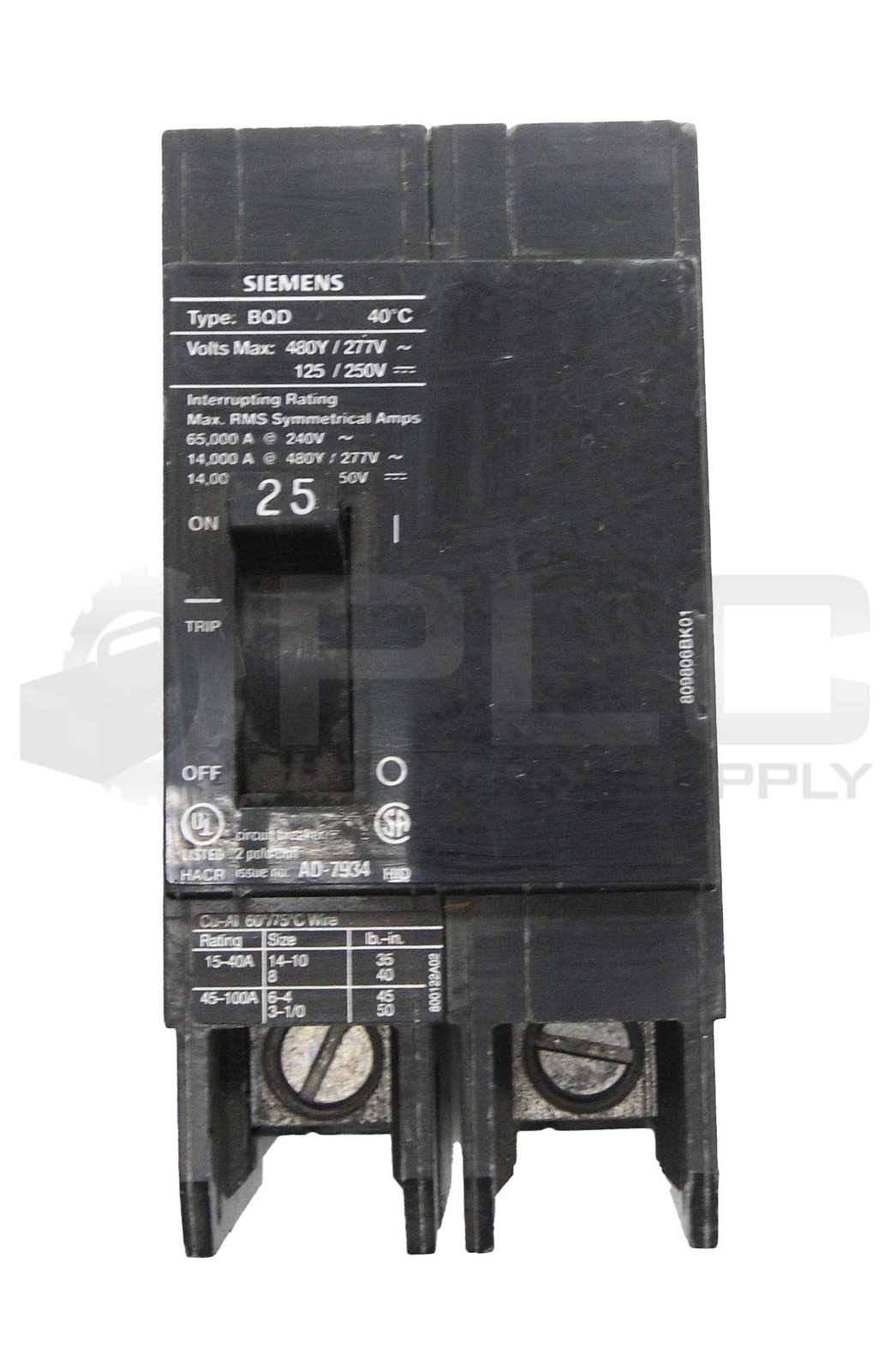 SIEMENS BQD225 CIRCUIT BREAKER 25A 480V BQD