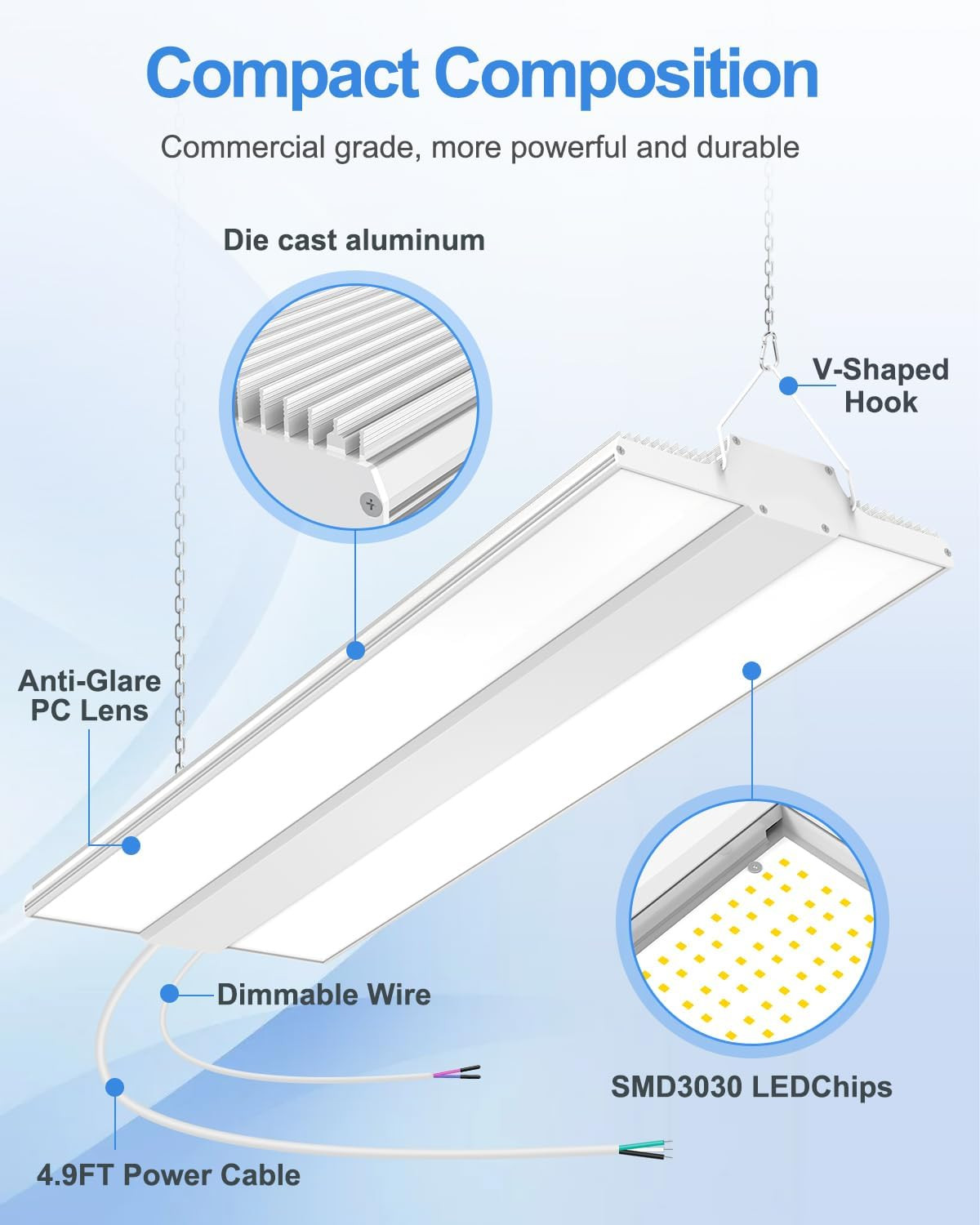 400W LED High Bay Shop Light 60,000LM, 2.2FT High Bay LED Warehouse Light UL Lis