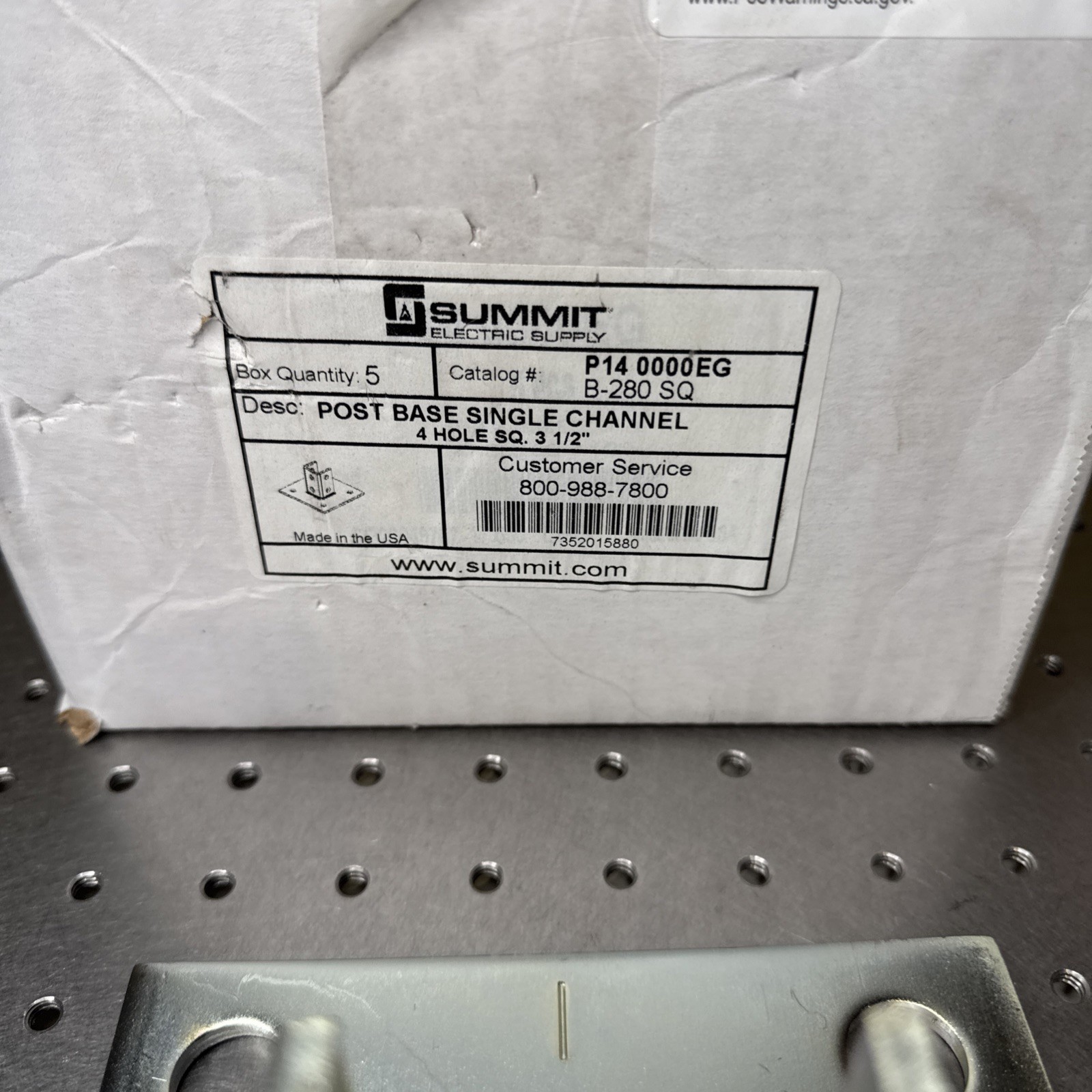B280SQ Post Base Single Channel 4 Hole Sq 3-1/2 Box Of 5