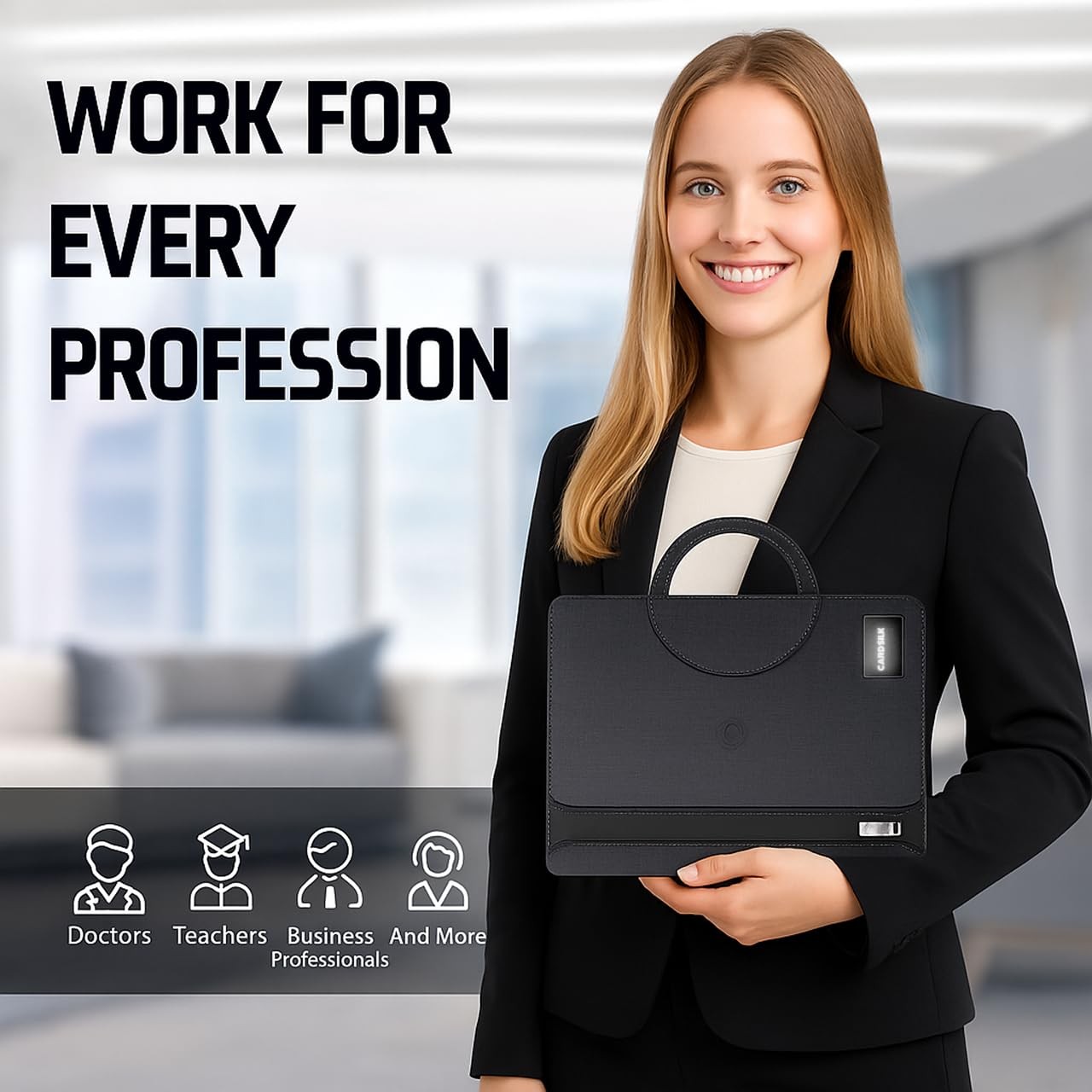 CARDSILK, Zipper Padfolio, Portfolio Binder Organizer with 8000mAh Power Bank, P