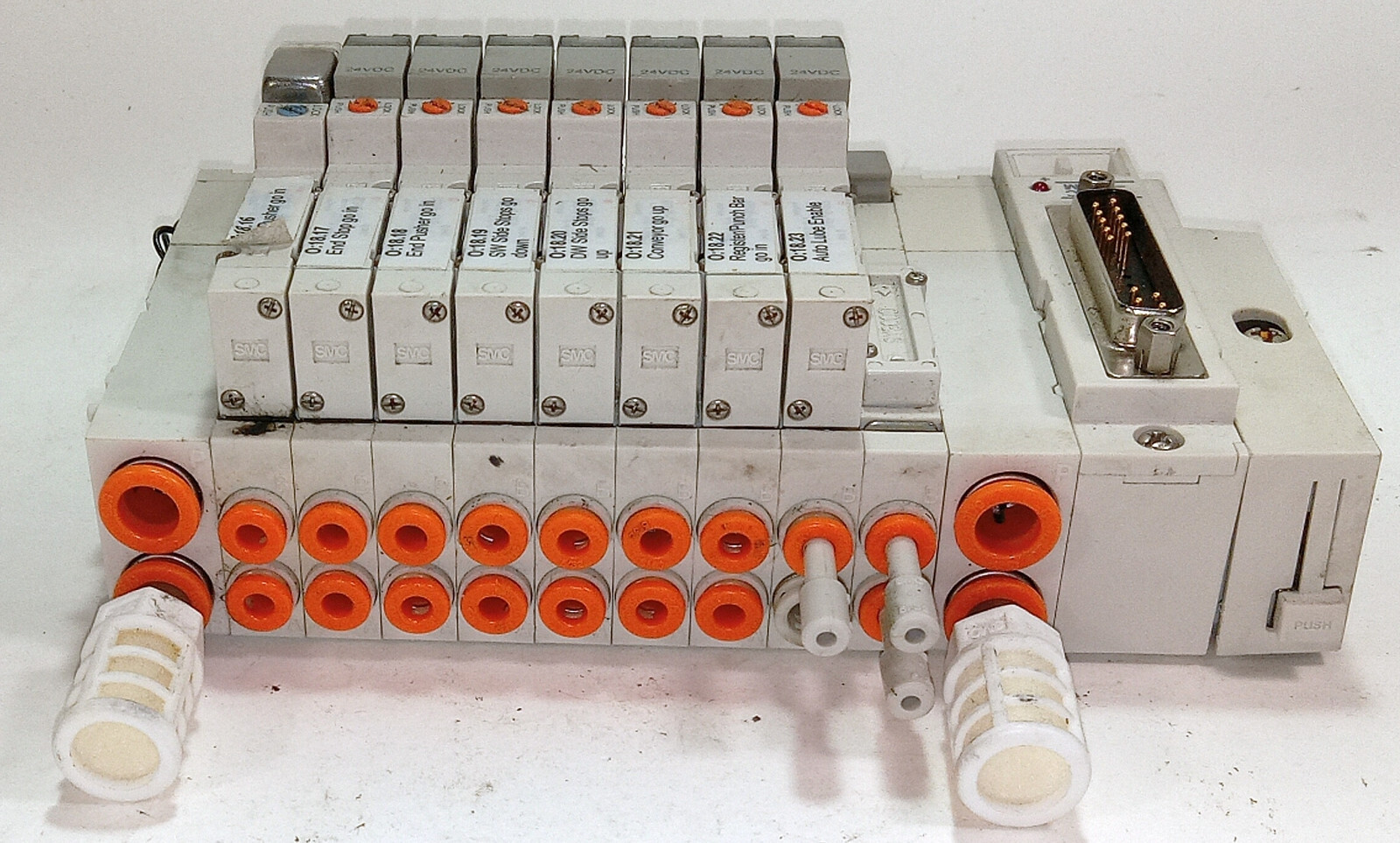1 USED SMC SS5Y3-45NFU-09B 8 PORT MANIFOLD VALVE STATION W/NO END **MAKE OFFER**