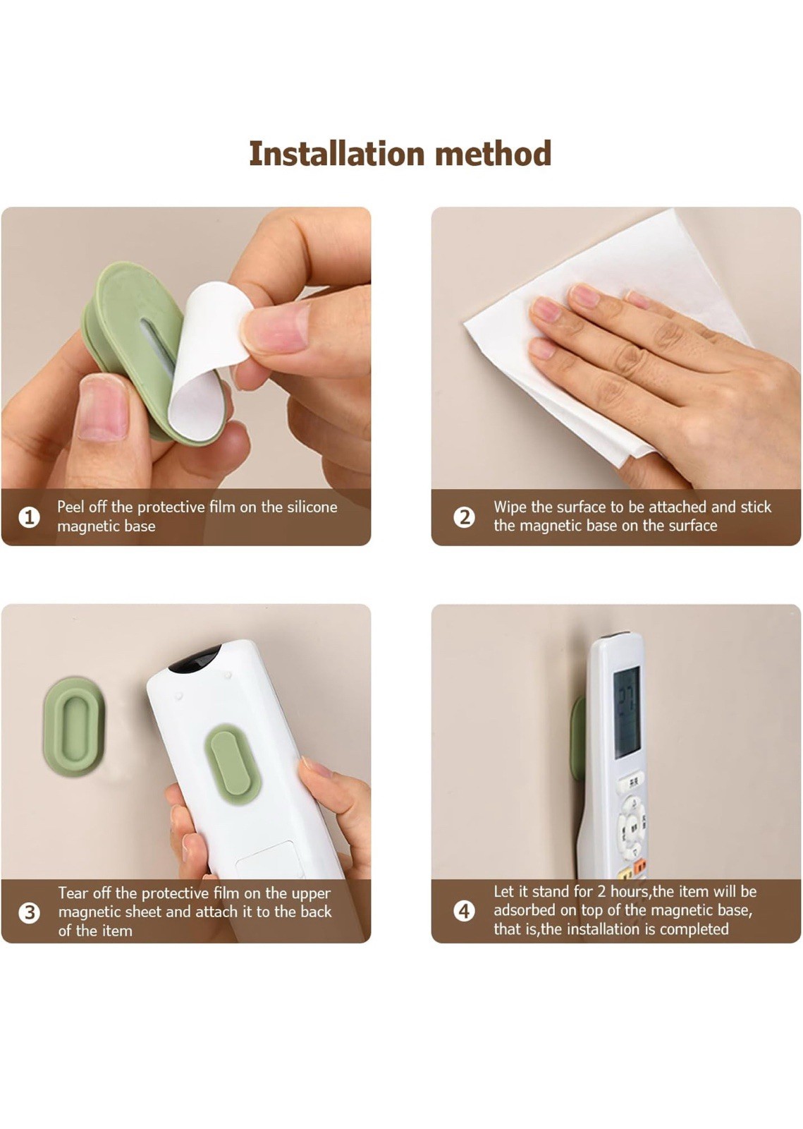 Magnetic Remote Control Holder Wall Mount – 4 Pcs No Drill 4pcs, White