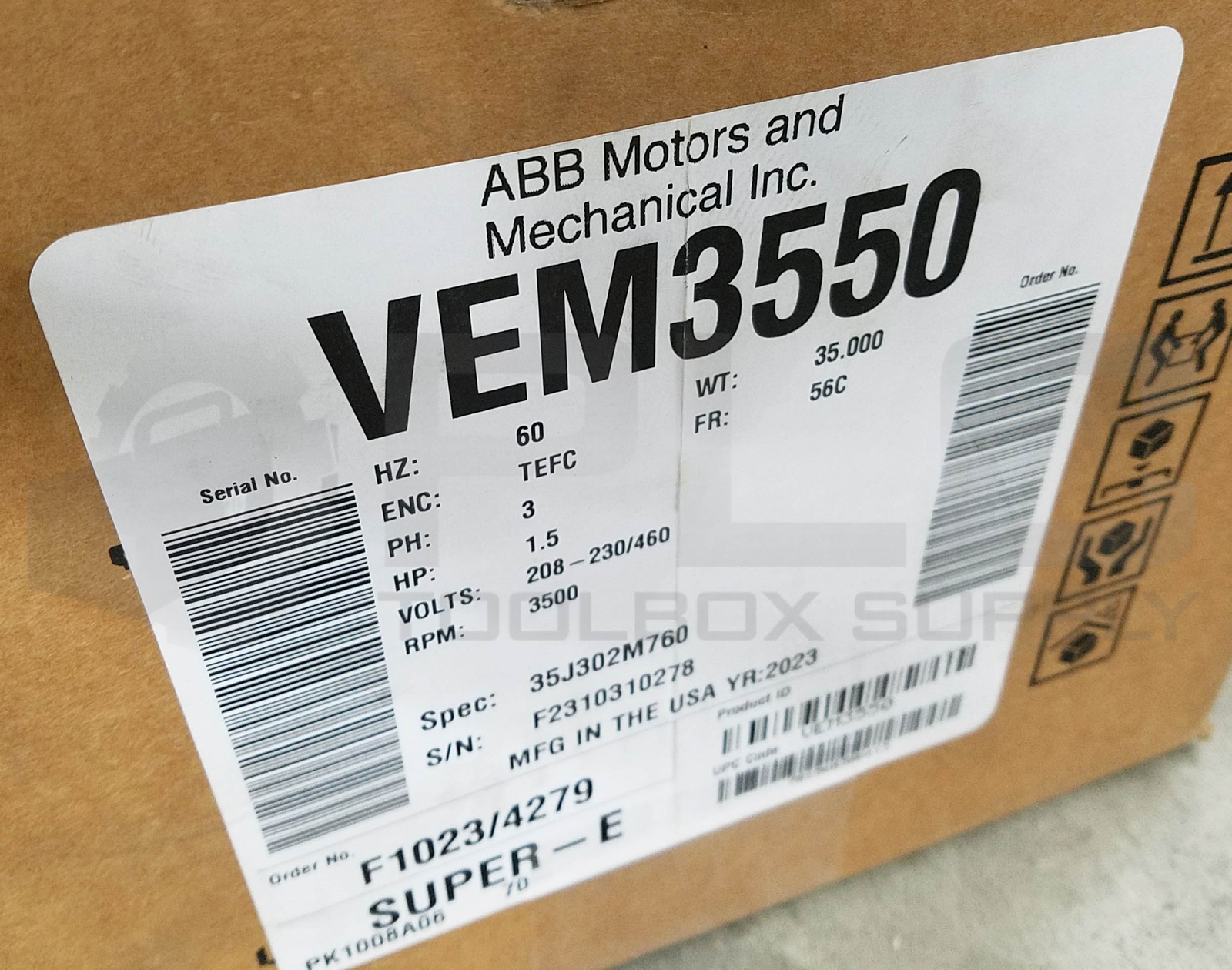 NEW BALDOR VEM3550 MOTOR 1.5HP 3PH 3500RPM FR: 56C, 35J302M760