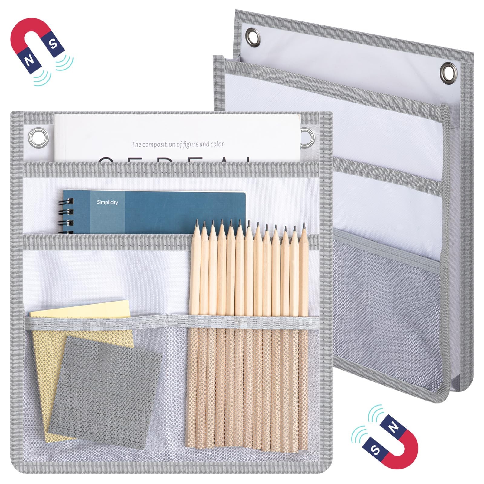 Henoyso 2 Pcs Magnetic Locker Organizer File 10.63 x 5.91 x 0.98 inches, Gray