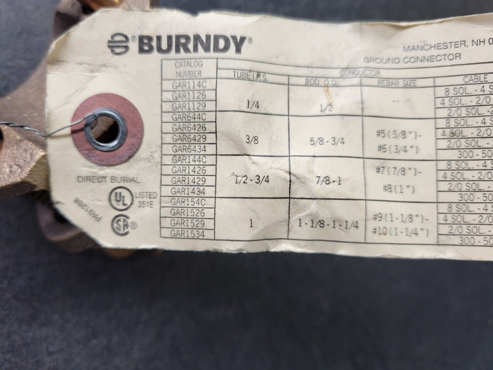 Burndy GAR 1526 Grounding Clamp. 1″.