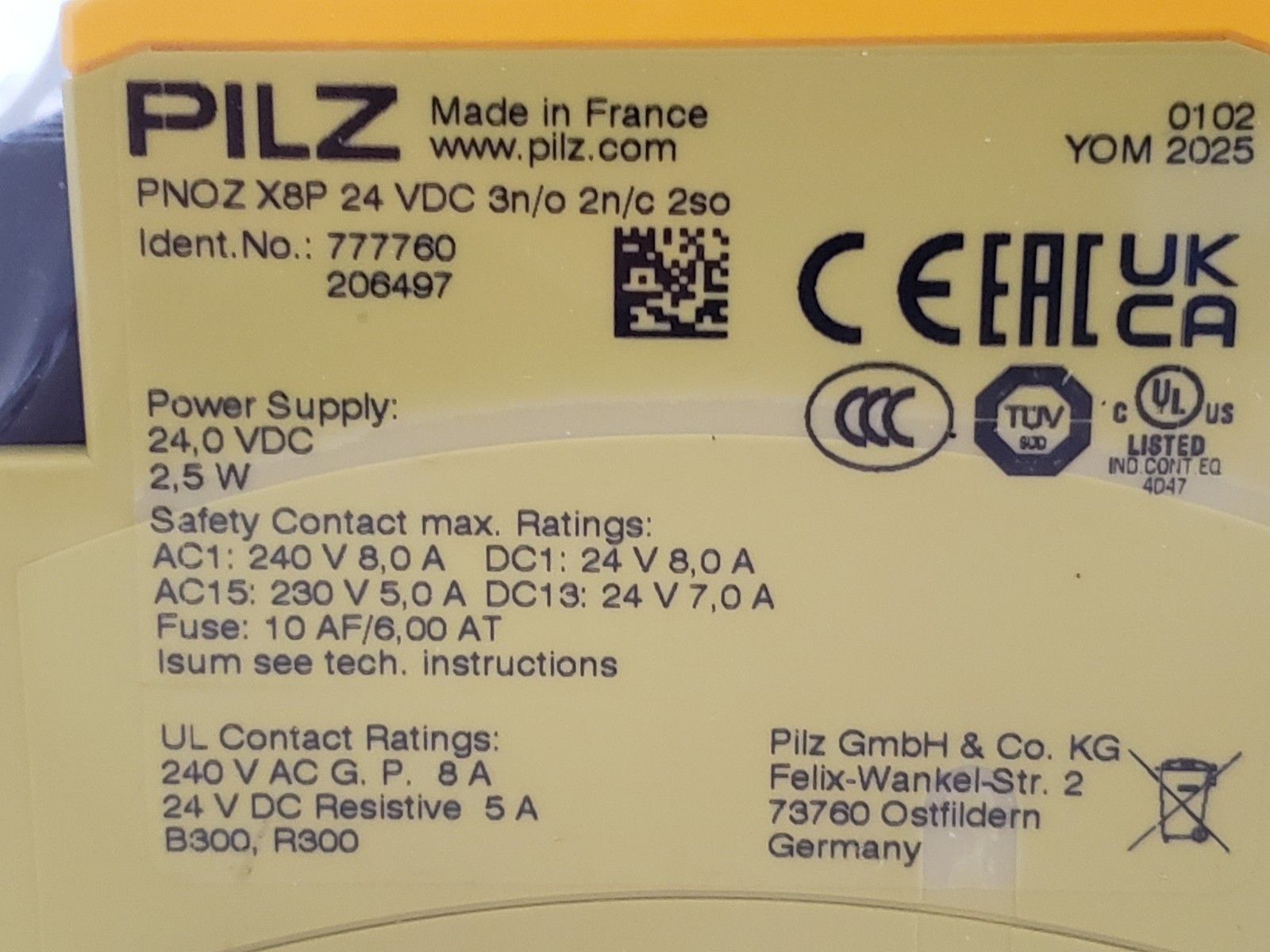 PILZ PNOZ X8P SAFETY RELAY 24 VDC 3N/O 2N/C 2S0 (777760) NIB