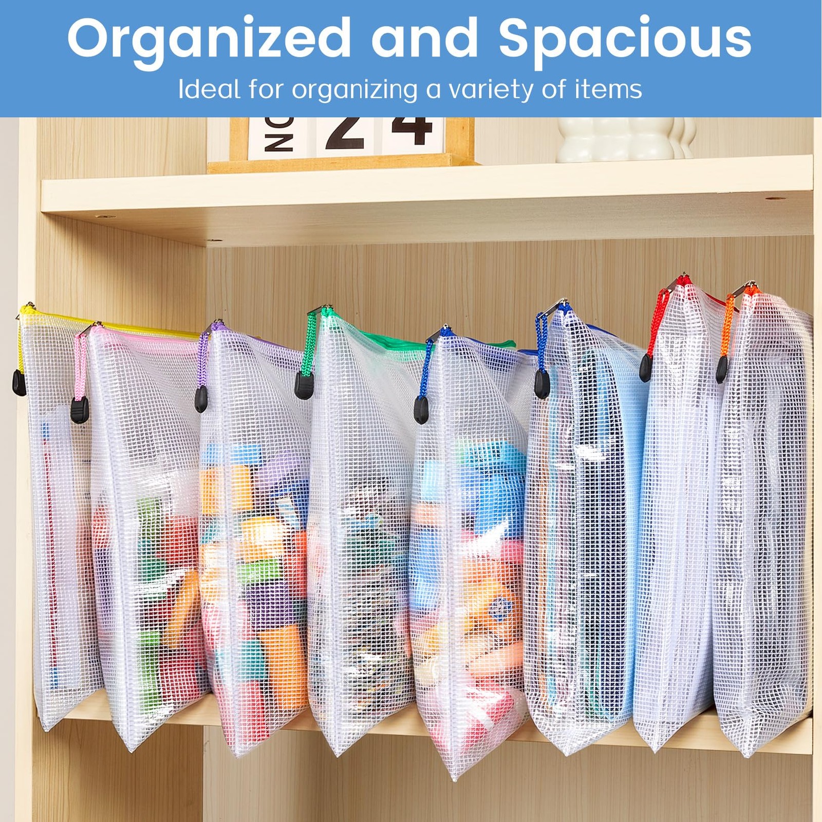 Sooez 36 Pack Mesh Zipper Pouch with Sticky Labels, A4 36Pack, Multicolored