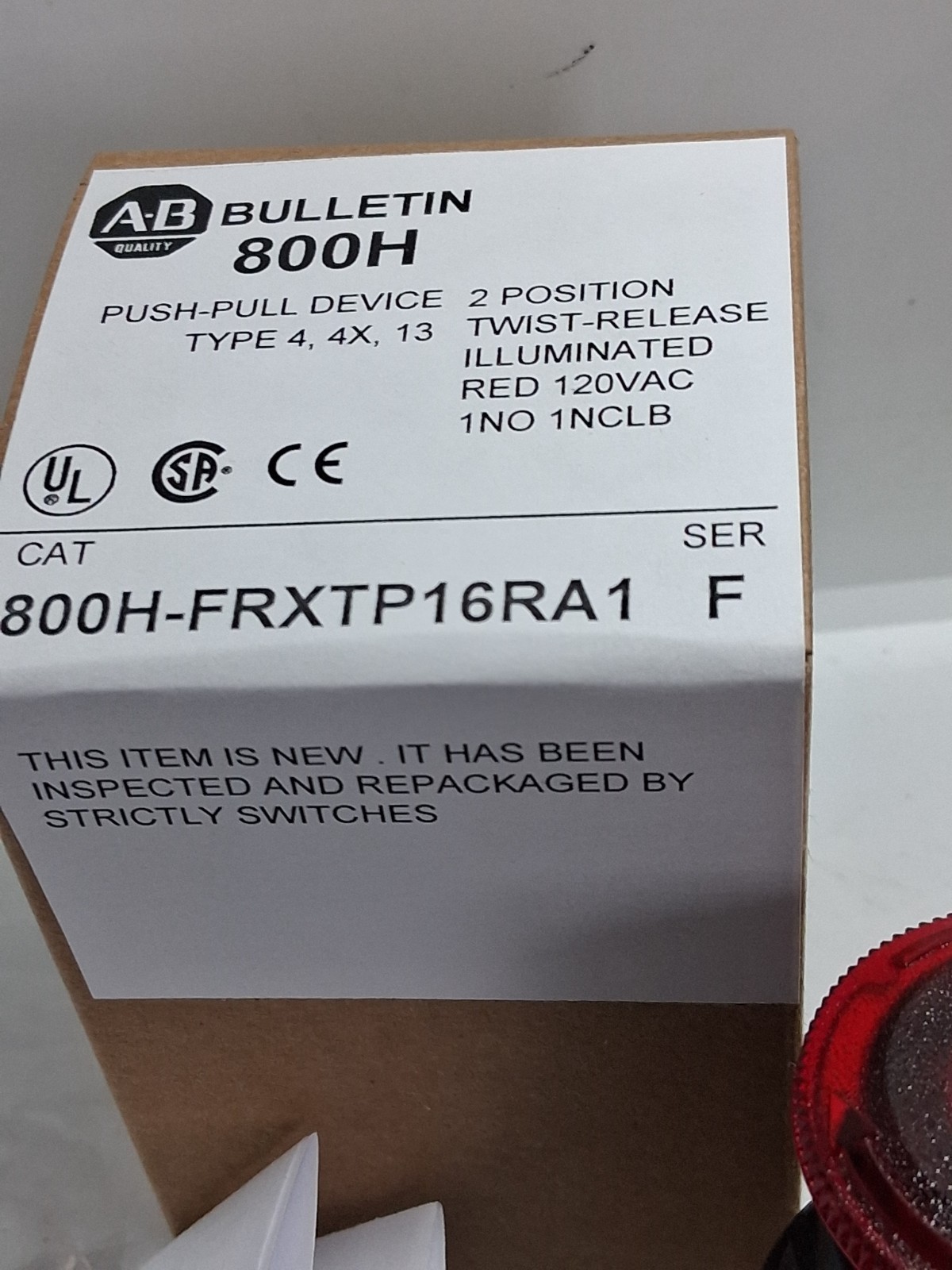 ALLEN BRADLEY 800H-FRXTP16RA1 PUSH PULL TWIST 2 POS ILL RED 1NO/1NCLB SER F NIB