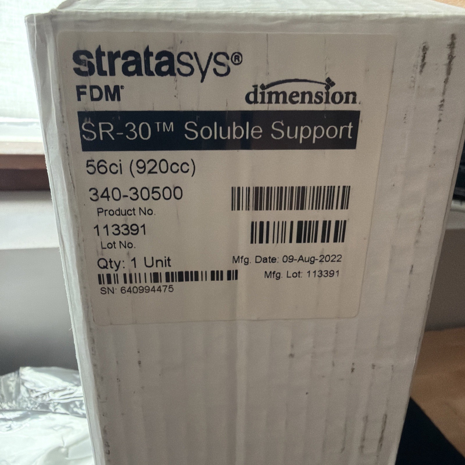 STRATASYS FDM SR-30 SOLUBLE SUPPORT 56CI 340-30500