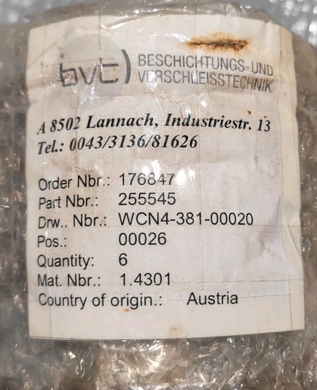 Voith BIRD Shaft Seal Sleeve 255545 WCN4-381-00020 OEM Austria NOS