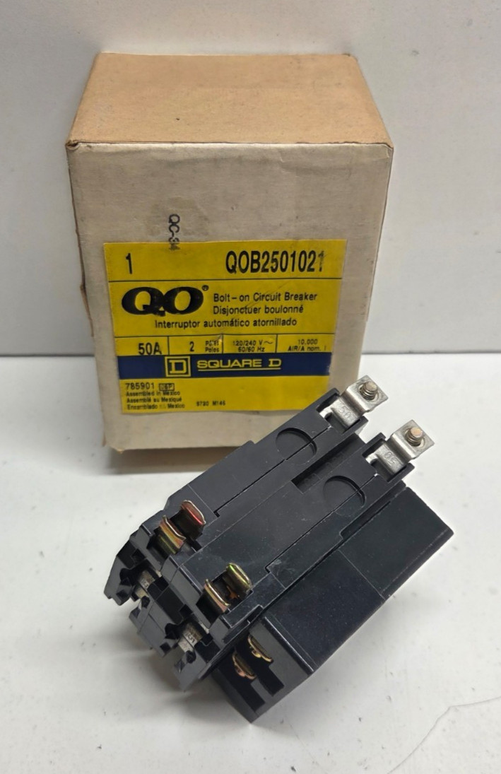 NEW IN BOX! SQUARE D 50A 120/240V 2-POLE CIRCUIT BREAKER QOB2501021