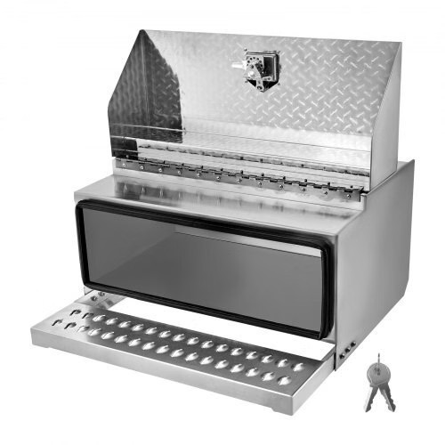 Semi-Truck Step Tool Box, 30″ x 29.5″ x 15.8″ Heavy Duty Aluminum Diamond Plate