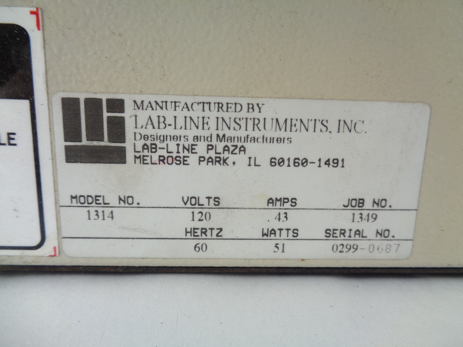 LAB-LINE INSTRUMENTS MODEL 1314 ROTATOR 120 VOLTS 43 AMPT 60 HERTZ 51 WATTS
