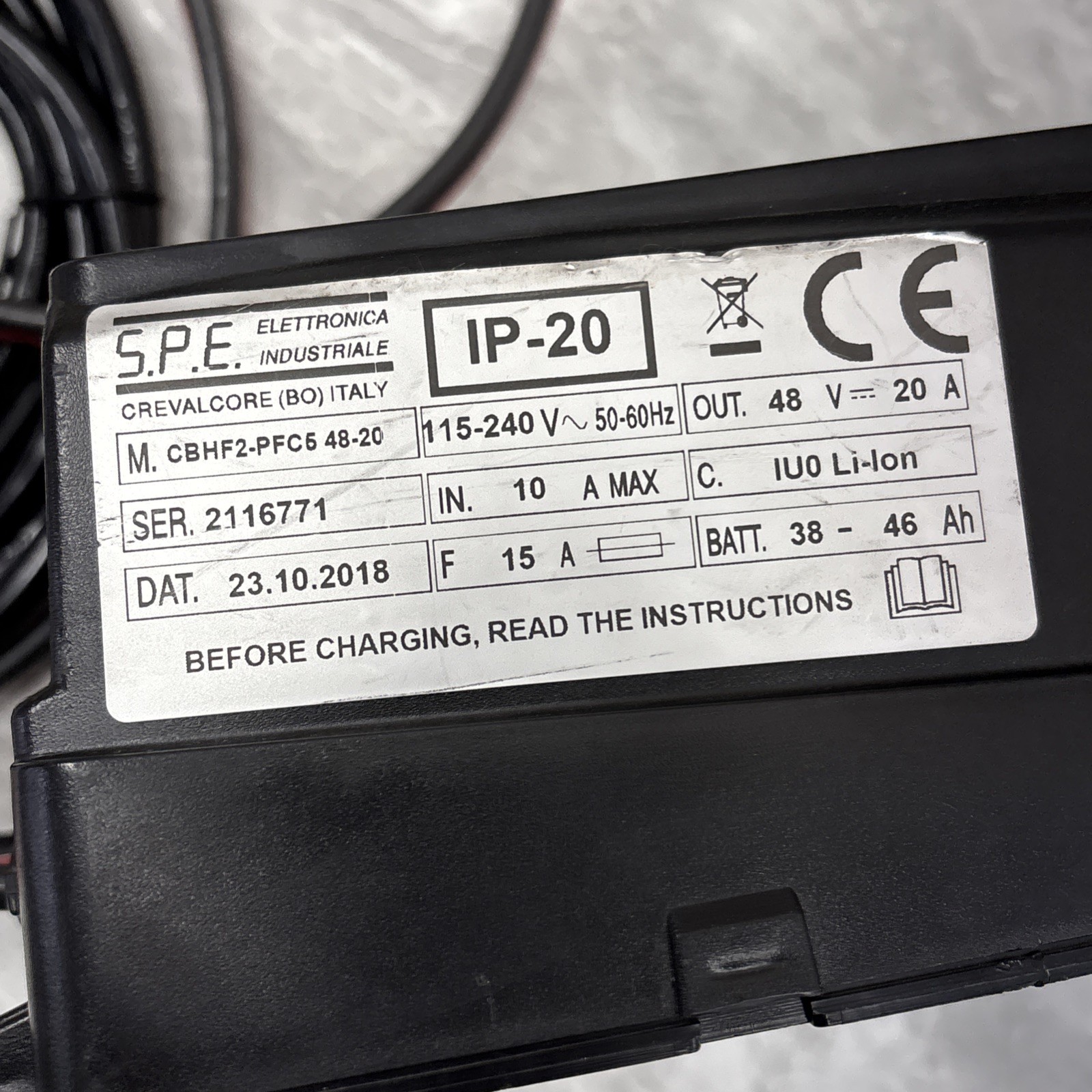 S.P.E. CBHF2-PFC5 48-20 Electronica Industriale Battery Charger 48V 20amp