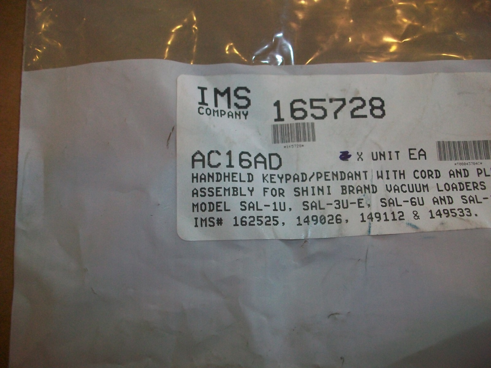 IMS Keypad 16525 For Shini Vacuum Loaders NEW