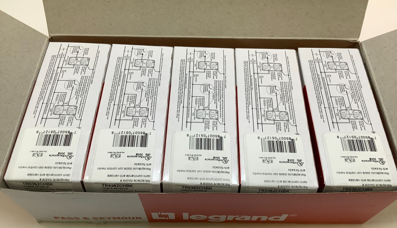 Legrand TR5362CHBK Half Controlled Duplex Receptacle, TamperResistant, 20A, 10pk