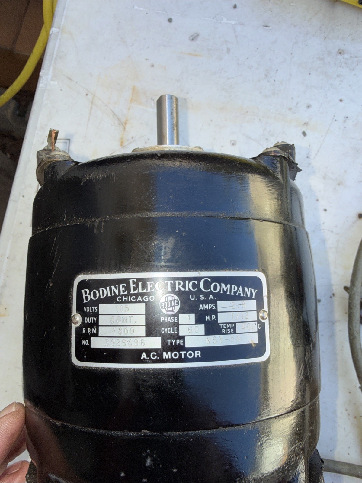 BODINE ELECTRIC COMPANY Motor, Type NSY-54 115AC 1/12HP 1800 RPM/2.8 Amp USA
