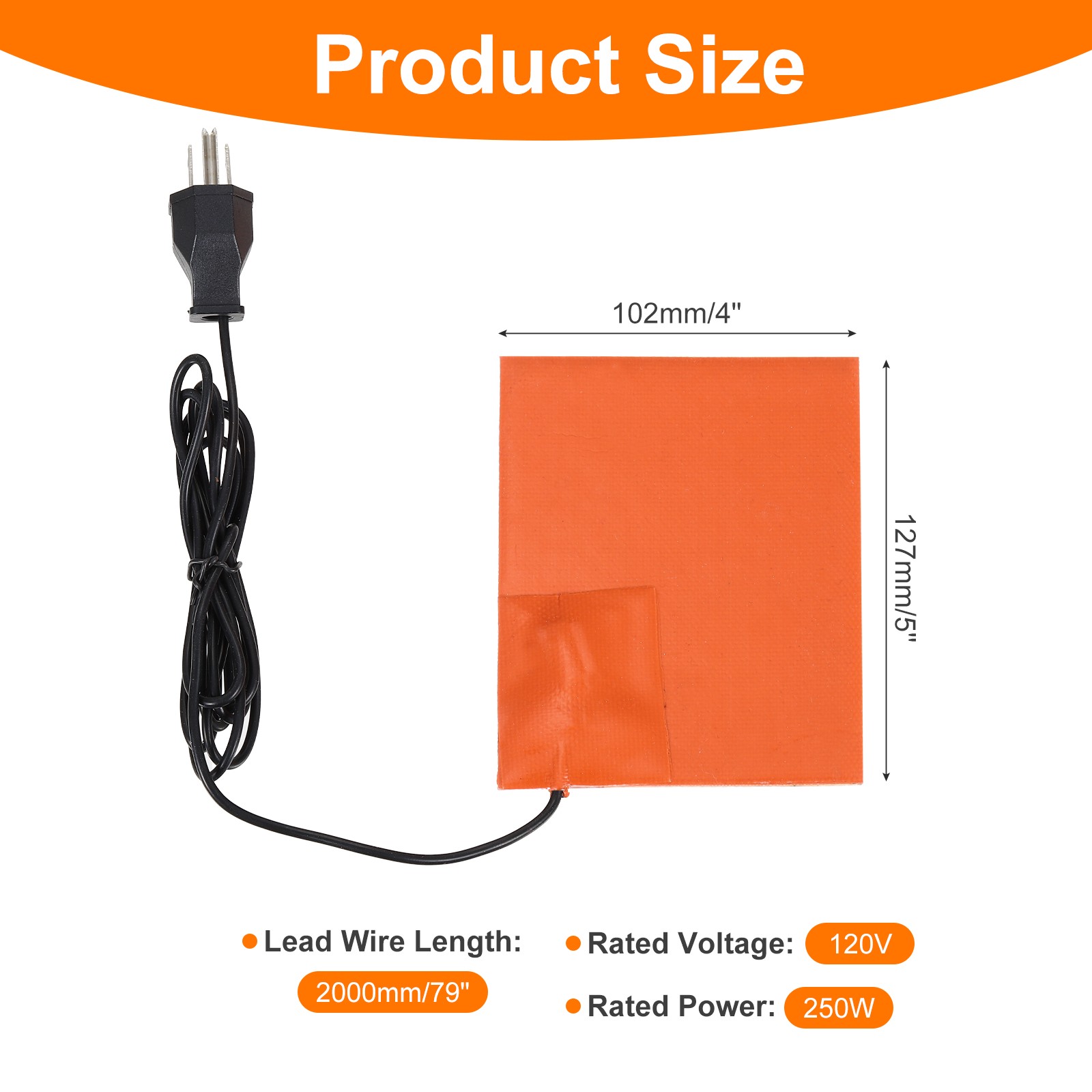 Heater Mats Silicone Heating Pads 120V 250W Heating Pads 127mm x 102mm