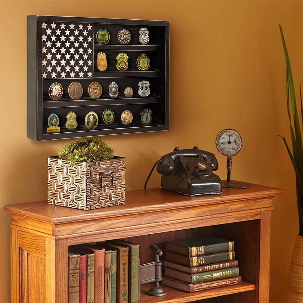 Elegant Wooden Challenge Coin Display Case – 11.8″ x 15.7″ – Gift for Veterans
