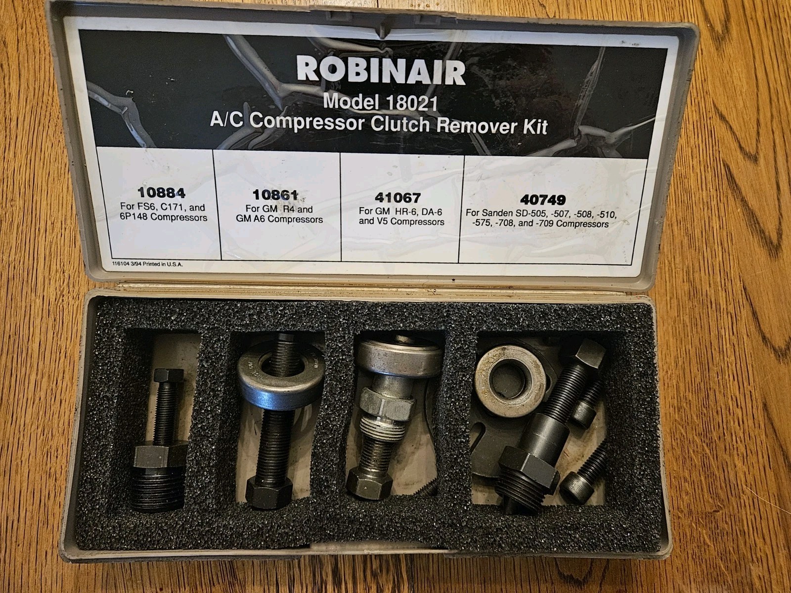 ROBINAIR 18021 A/C COMPRESSOR CLUTCH REMOVER KIT – 10884 10861 41067 40749 CASE