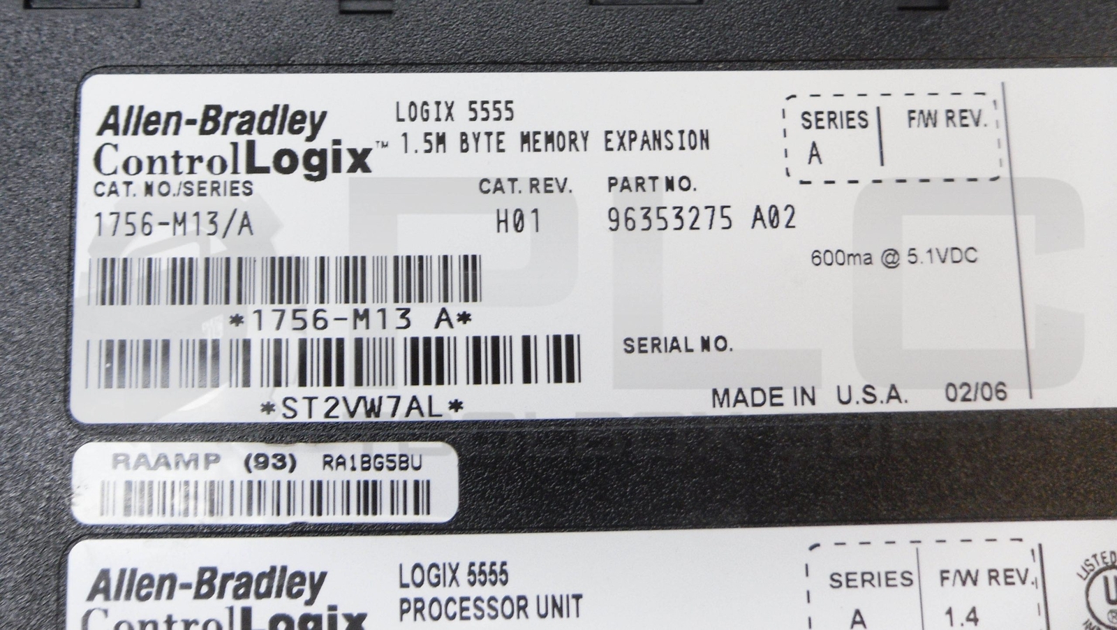 ALLEN BRADLEY 1756-L55 /A LOGIX 5555 PROCESSOR UNIT W/ 1756-M13 /A **READ**